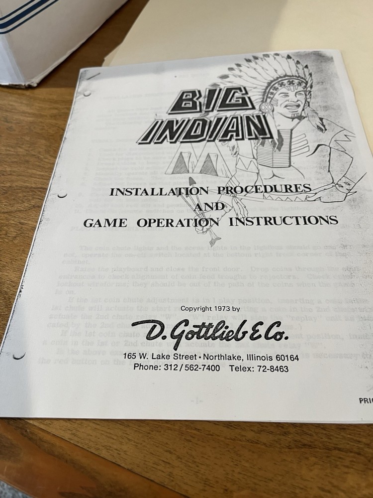 Big Indian Pinball Manual & Schematic
