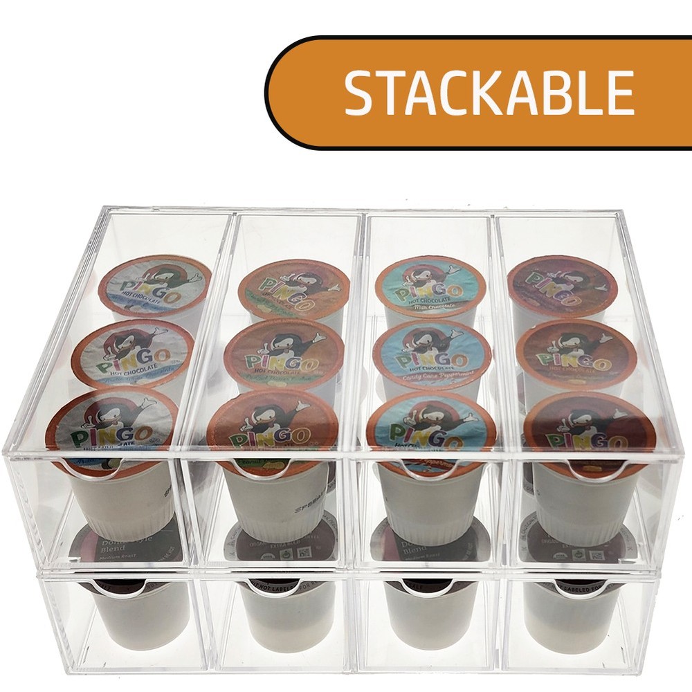 Stackable Acrylic K-Cup Coffee Pod Drawer Display Case - Vertical or Horizontal