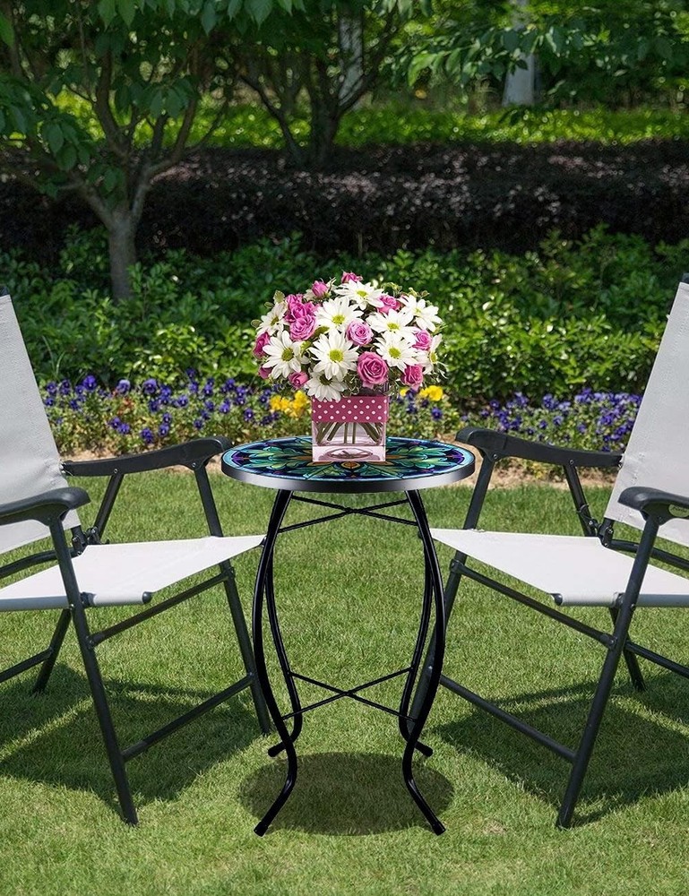 Outdoor Side Table Mosaic End Table Patio Side Table Small End Table Glass To...