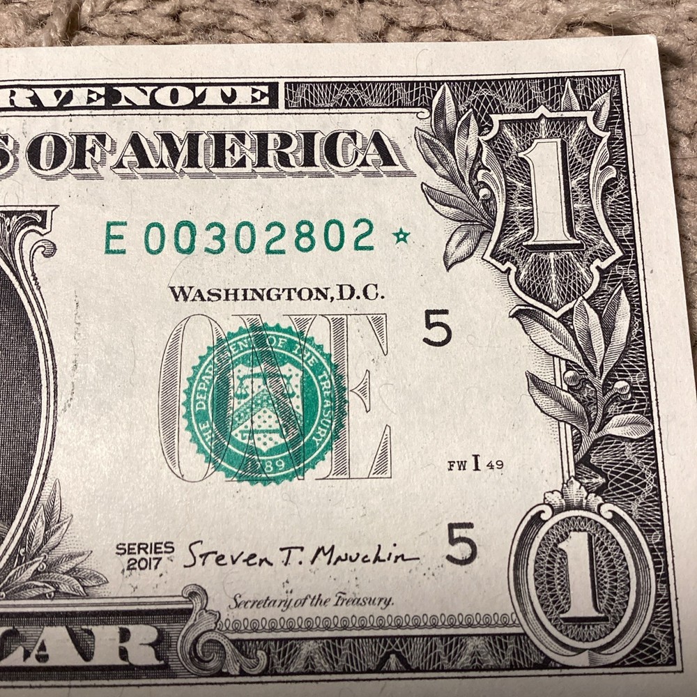 One Dollar Star Note Error 2017 Ink Misprint Serial Number