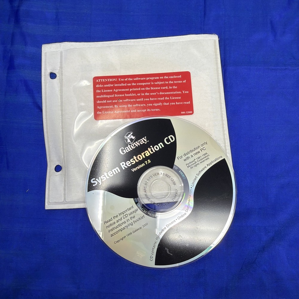 Vintage Gateway System Restoration CD Version 7.5 PC Software Disc