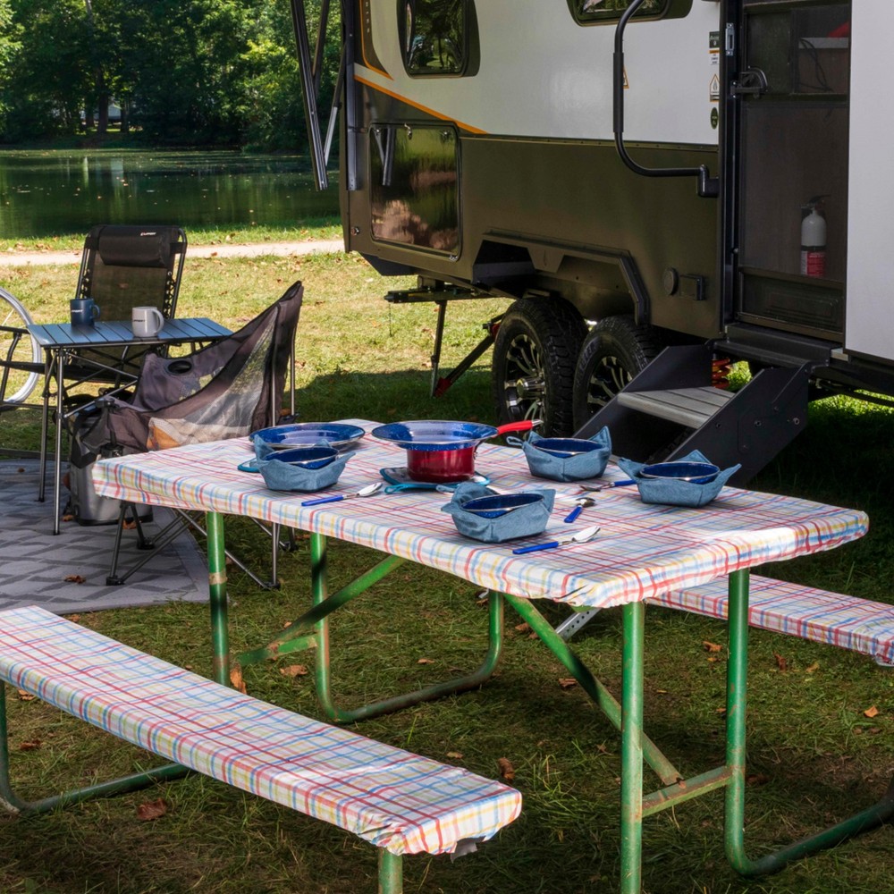 Lippert Vinyl Tablecloth with Bench Covers - Camping Patchwork #2022107835