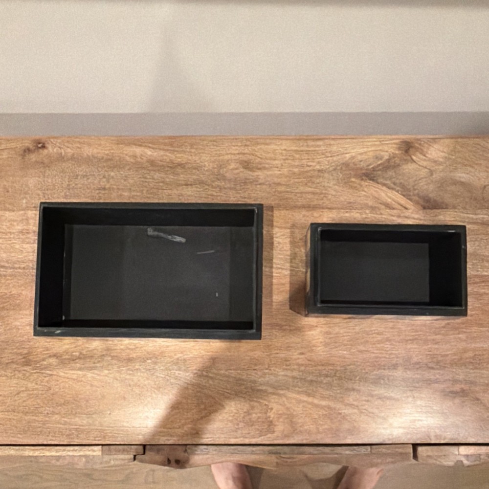 Set of 2 Rectangular Decorative Boxes with Lid Black Beige Checked