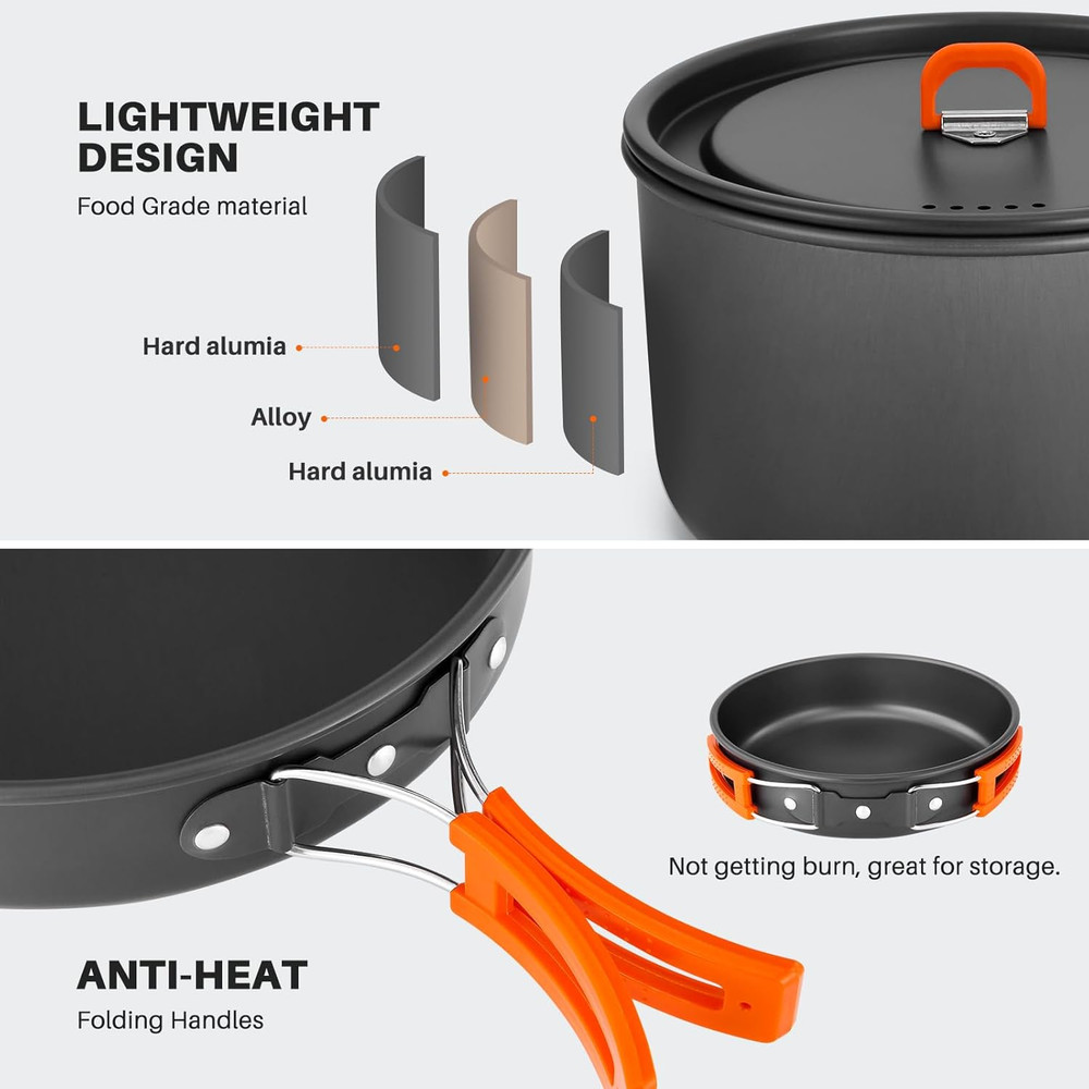9pcs Camping Cookware Non-Stick Lightweight Pots and Pans Set with Plastic