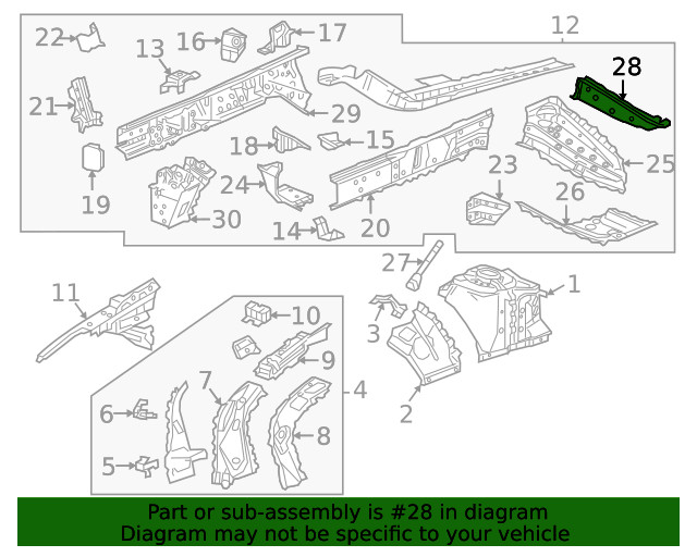 Genuine Driver Side Front Engine Compartment Front Rail Reinforcement 23363111