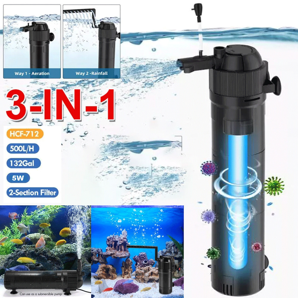 UV Sterilizer Filter Light Oxygen Internal Pump Aquarium Fish Pond Tank Clean