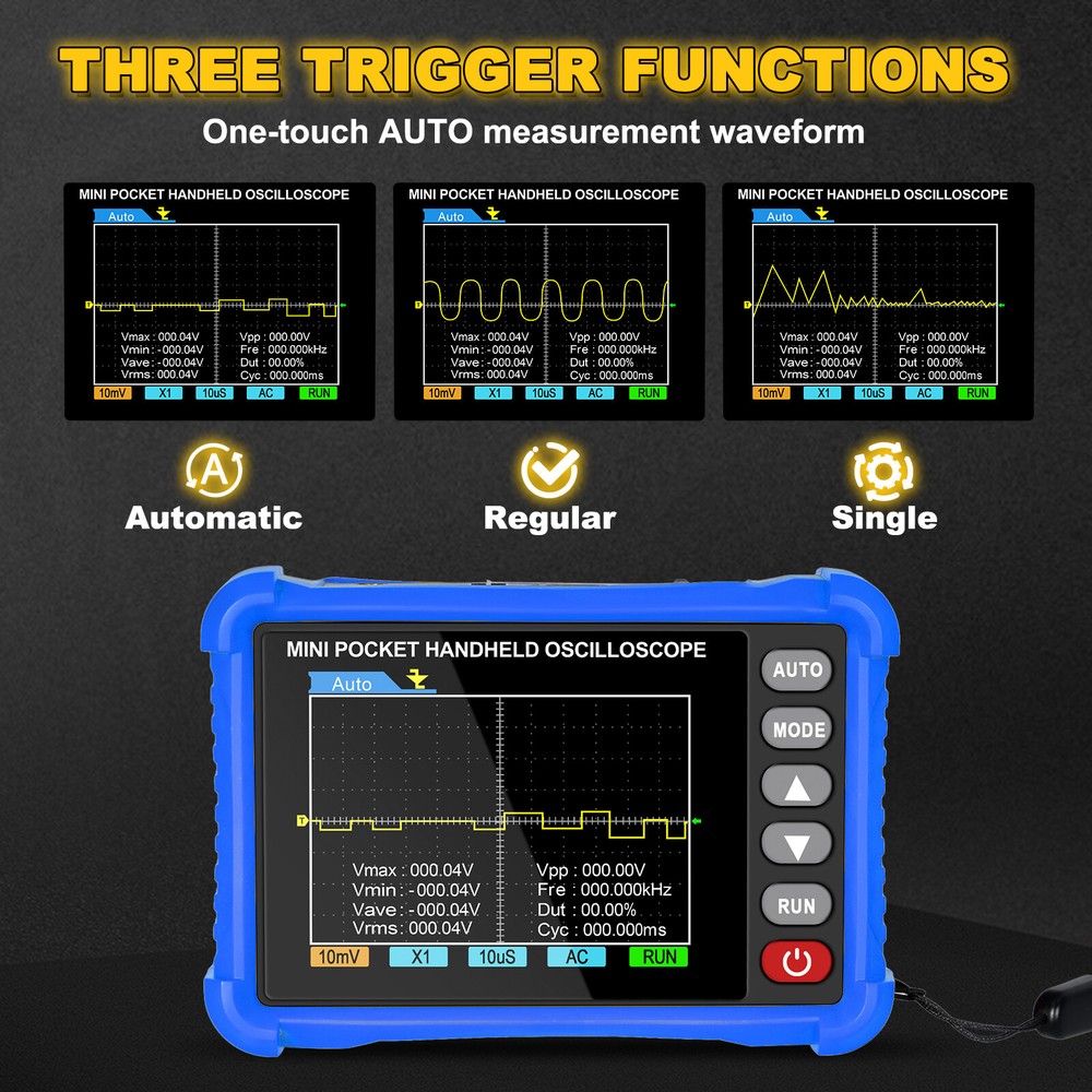 Mini Oscilloscope Handheld - 500kHz Bandwidth, AUTO Set, Perfect for Electronics