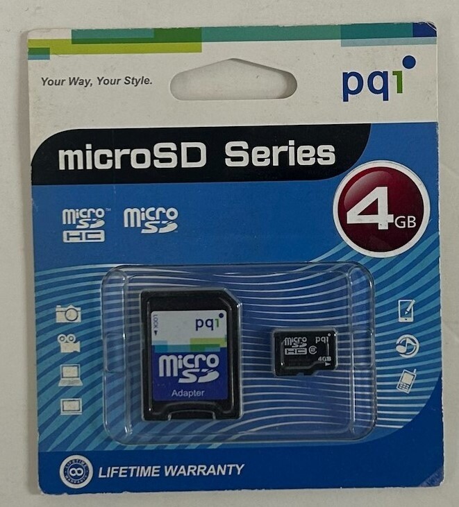 PQI 4GB Micro SD Card with Adapter - New/Sealed