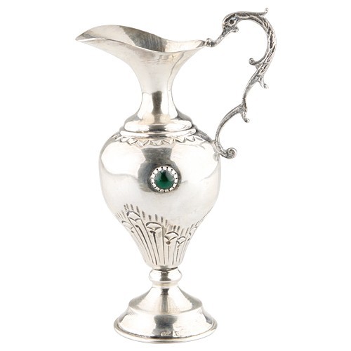 800 SILVER TRAY, PITCHER + 6 SMALL CHALICE CUPS GOBLETS