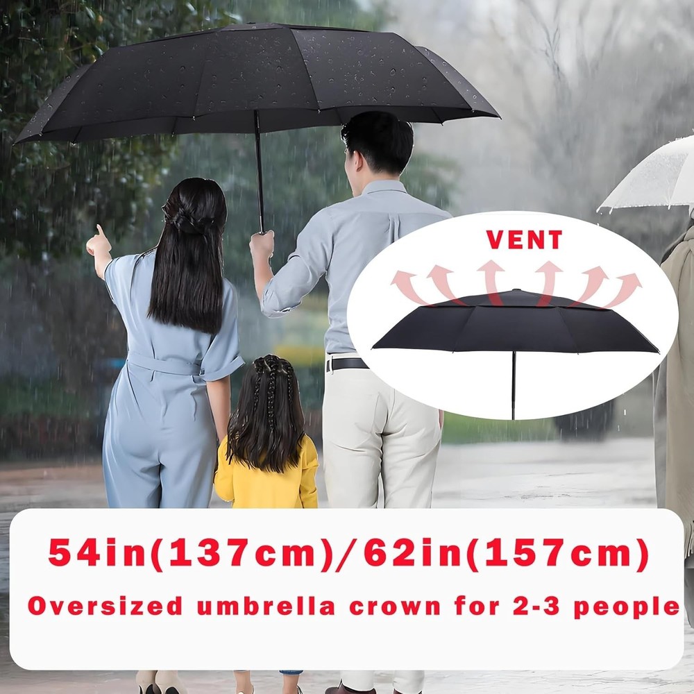 Large Folding Golf Umbrella Oversize Double Canopy Vented 10 Ribs practical
