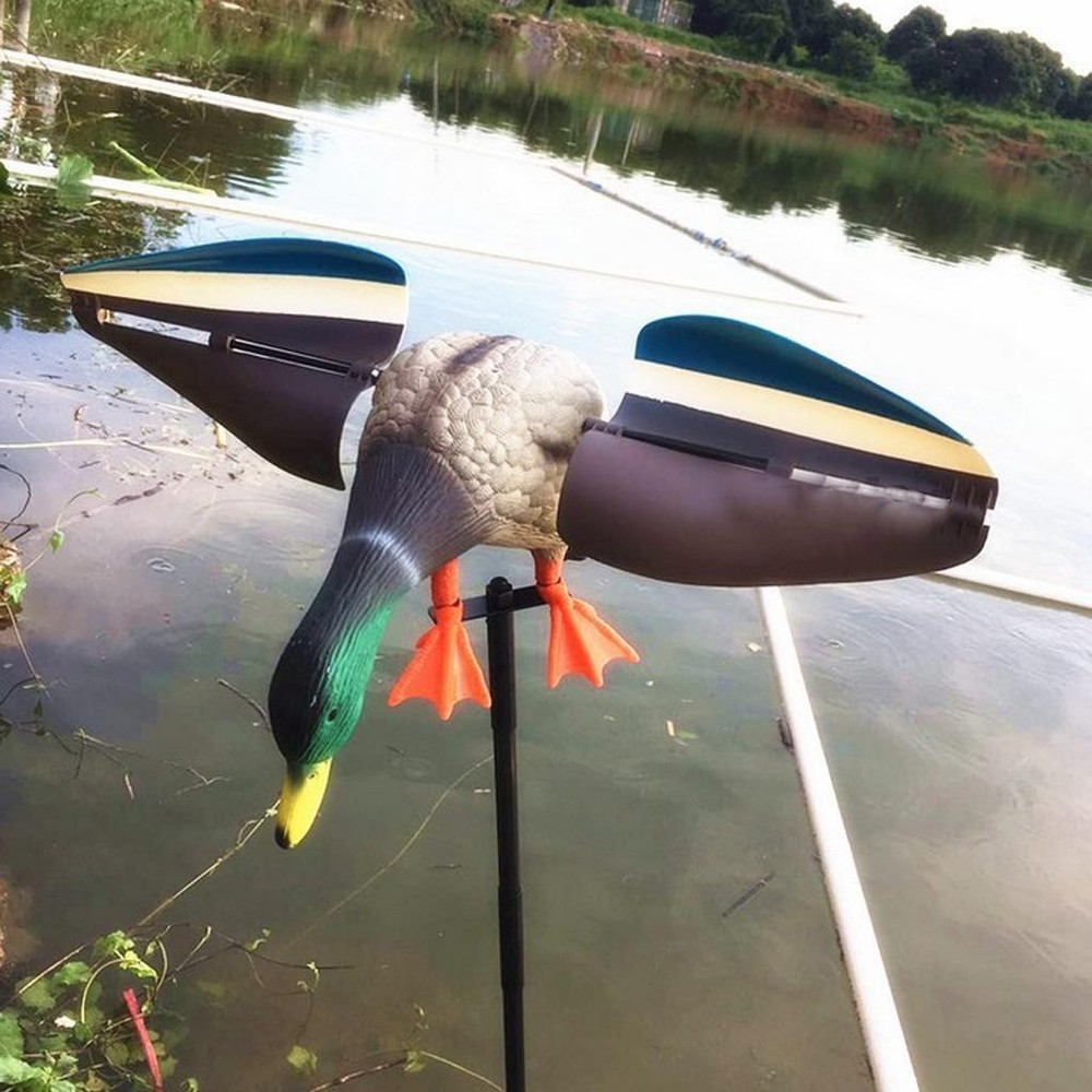 Wind Driven Duck Decoy Simulation Mallard Drake Hunt with Support Pole Pond