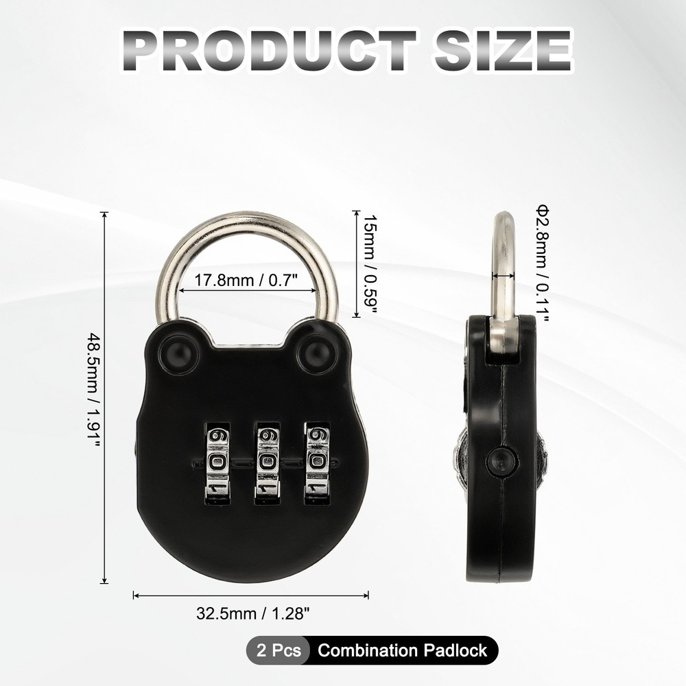 Combination Padlock (Small, Black)(2 Pcs),Cat Shackle Code Locks