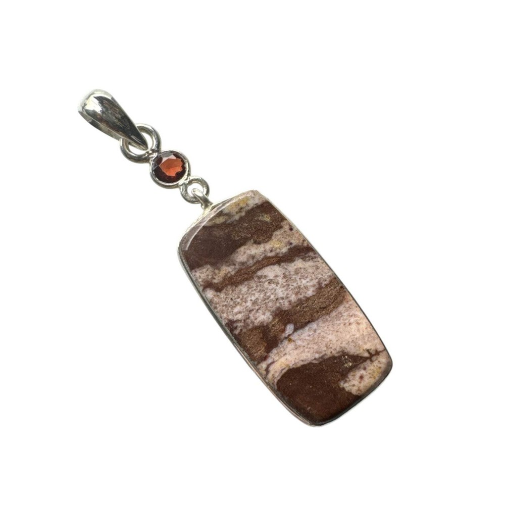 Coconut Jasper & Garnet Solid 925 Sterling Silver Pendant