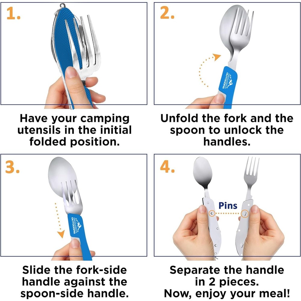 2Pcs Camping Flatware Foldable Utensils Detachable Portable and Versatile Sta...