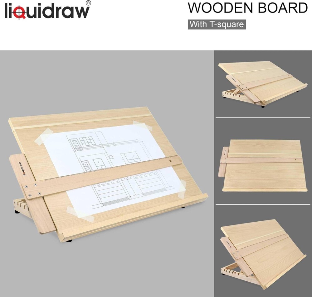 Liquidraw A2 Artist Drawing Board Adjustable Solid Wood With 60cm T Square Ruler