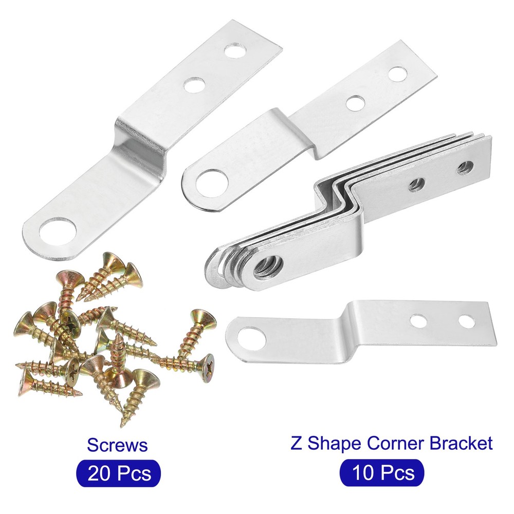 10pcs Z Shaped Angle Bracket, 0.4 Inch Silver Frame Bracket