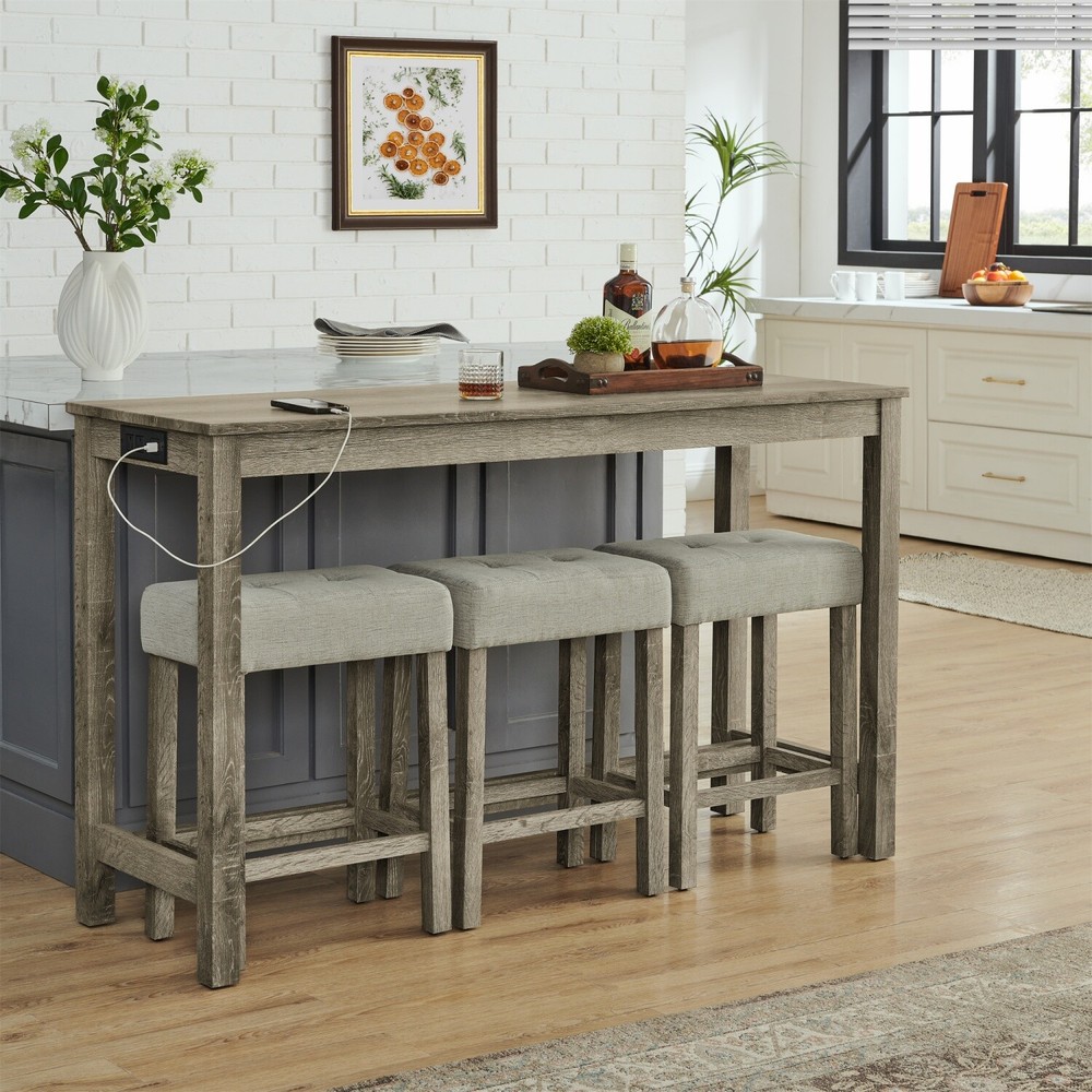 4 Piece Bar Table Set Counter Height Kitchen Pub Table with 3 Bar Stools