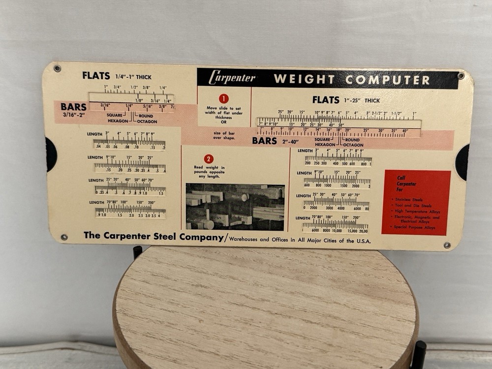 1964 Carpenter Steel Co. Double Sided Weight Computer Slide Chart