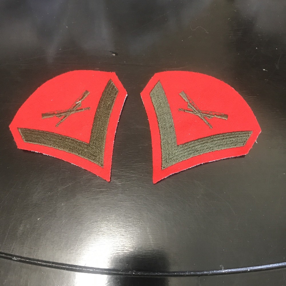 USMC Lance Corporal E-3 Green on Red Embroidered Chevrons