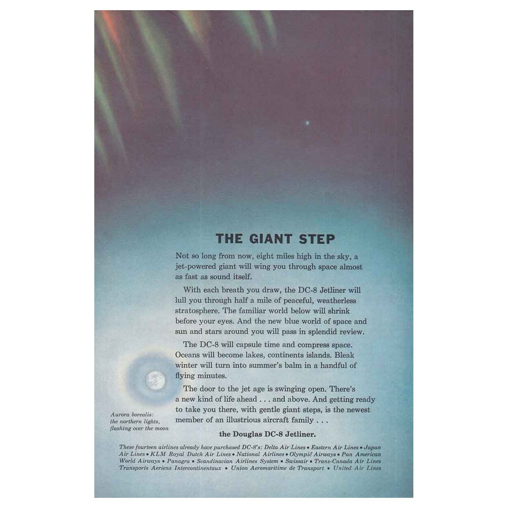 1957 Douglas DC-8 Jetliner: Giant Step Vintage Print Ad