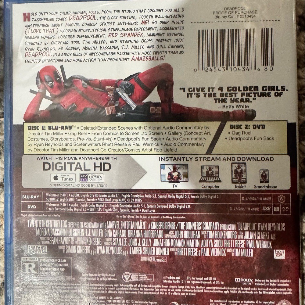 Deadpool Blu-ray DVD Digital HD