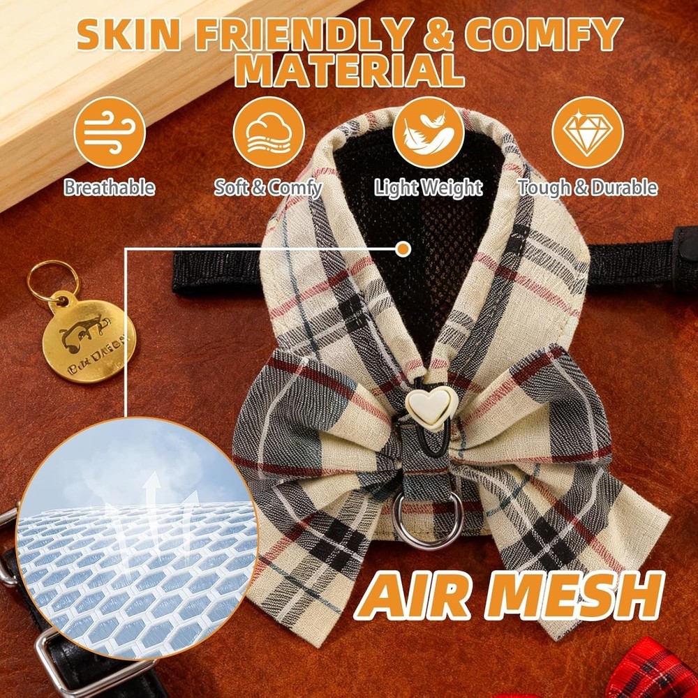 Small Dog Harness & Leash Set,Step in No Pull&Choke Soft Mesh Padded Adjustable