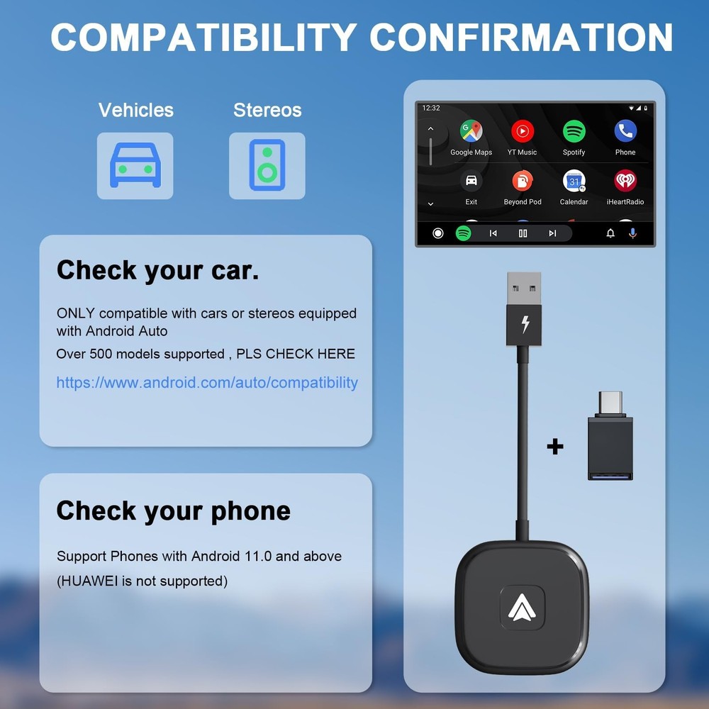 Android Auto Wireless Adapter for Wired auto wireless adapter, BLACK