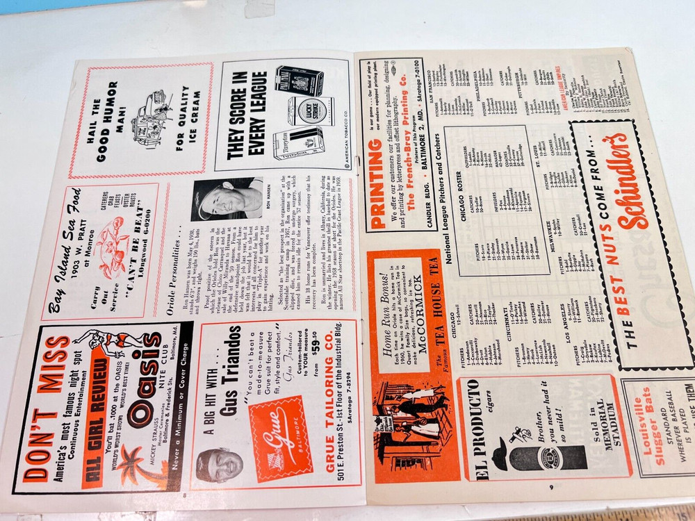 🔥 1960 Baltimore Orioles Baseball Program v White Sox Unscored HIGH GRADE!🔥