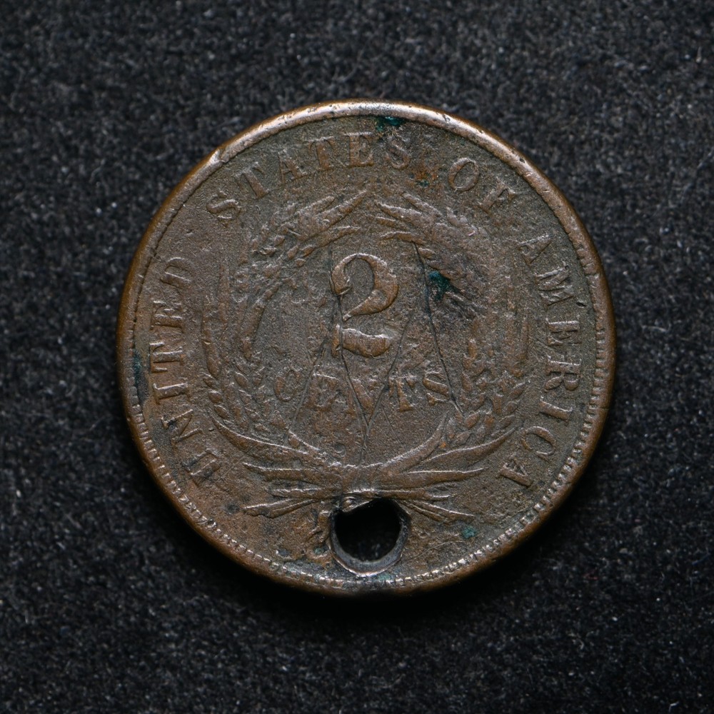 1865 Two Cent Piece w/ old hole (cn15270)