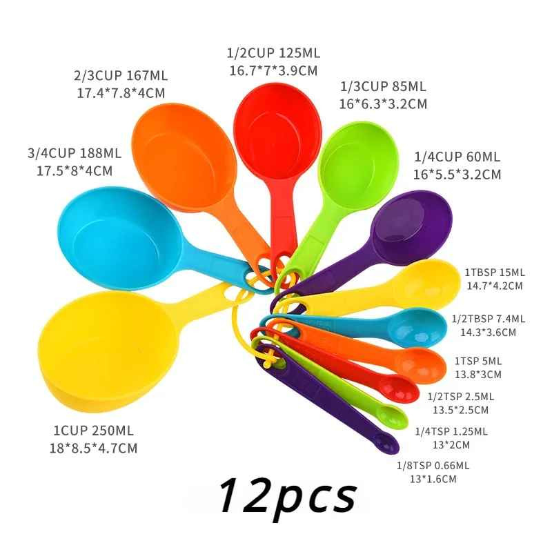 12pcs measuring spoon set with cups, plastic baking tool for kitchen use