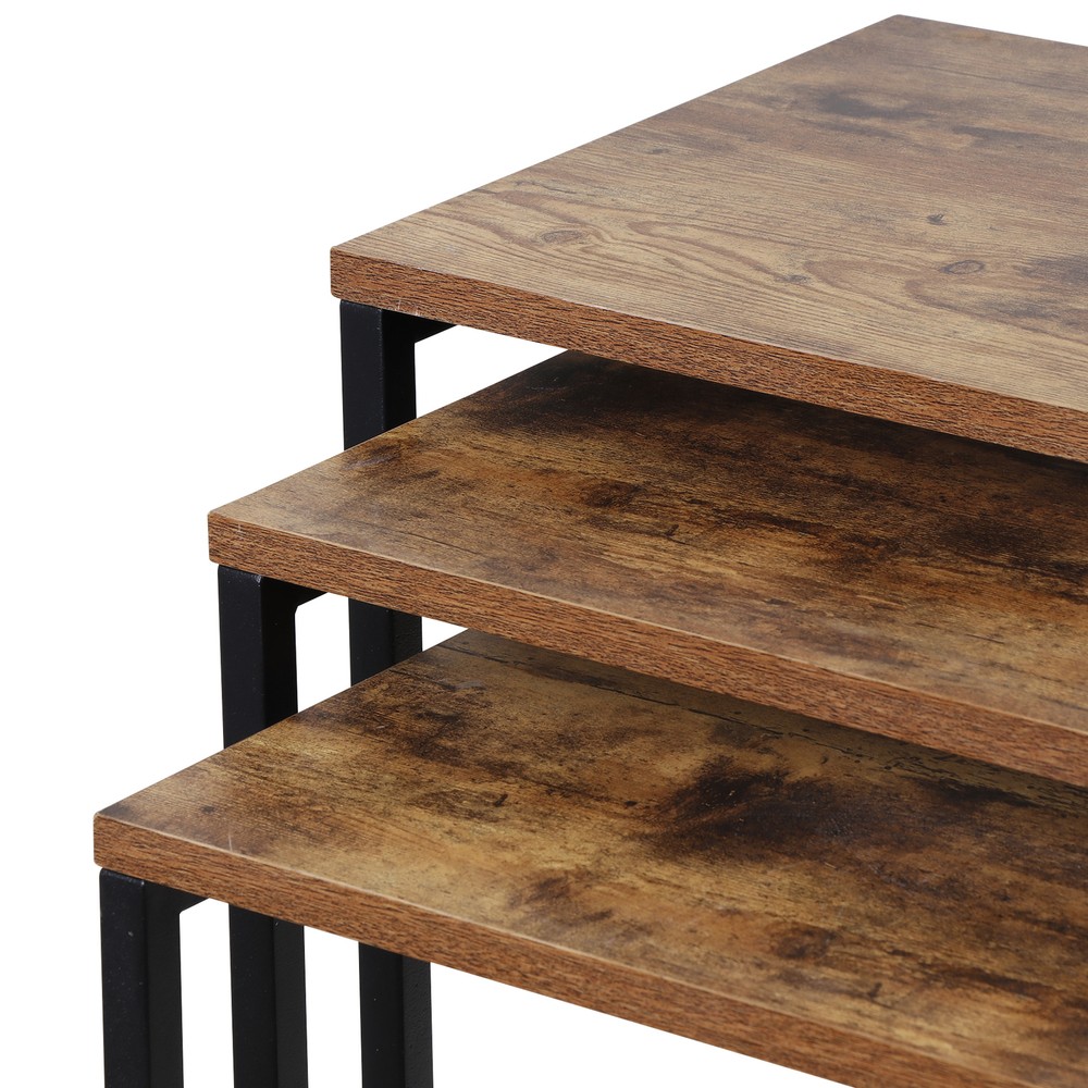 Nesting Coffee Table Set of 3 Stacking C-Shape Accent End Table with Metal Frame