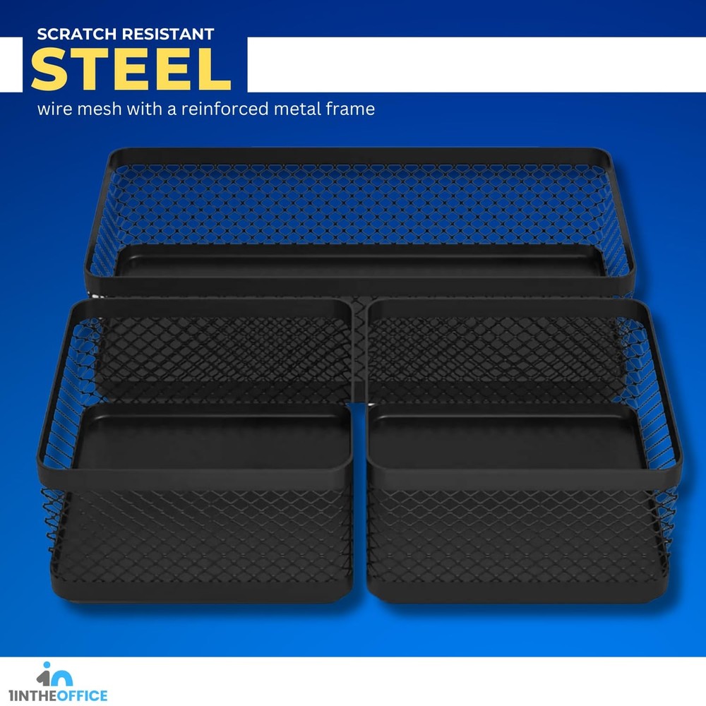 3-Compartment Stackable Black Mesh Tray Desk Baskets and Organizers Tray