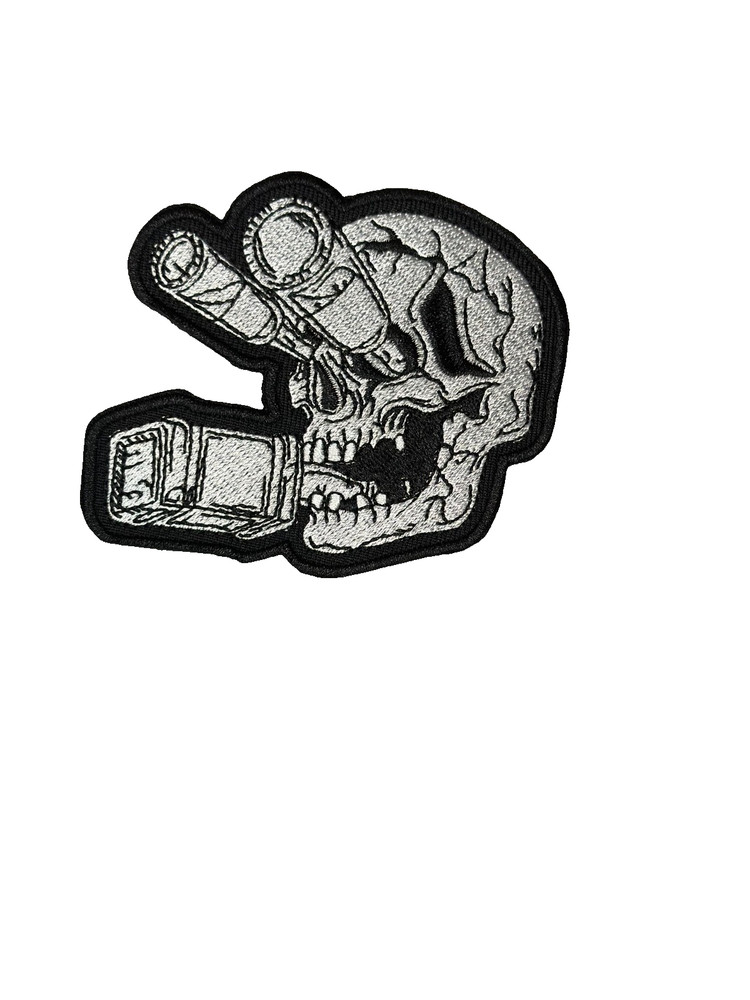 SKELETON WITH NIGHT VISION EMBROIDERED IRON-ON BIKER PATCH...