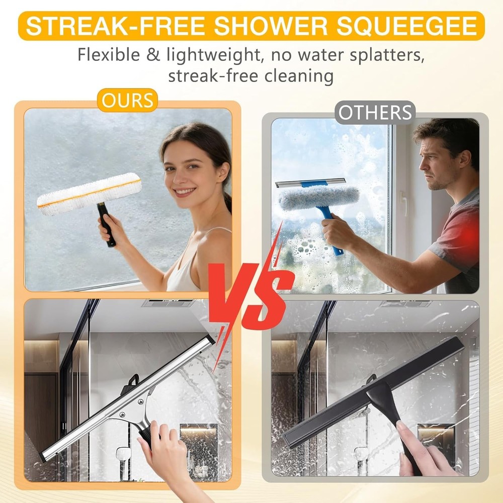 Window Cleaning Squeegee Kit 14" Squeegee & Microfiber Rotatable Window Scrubber