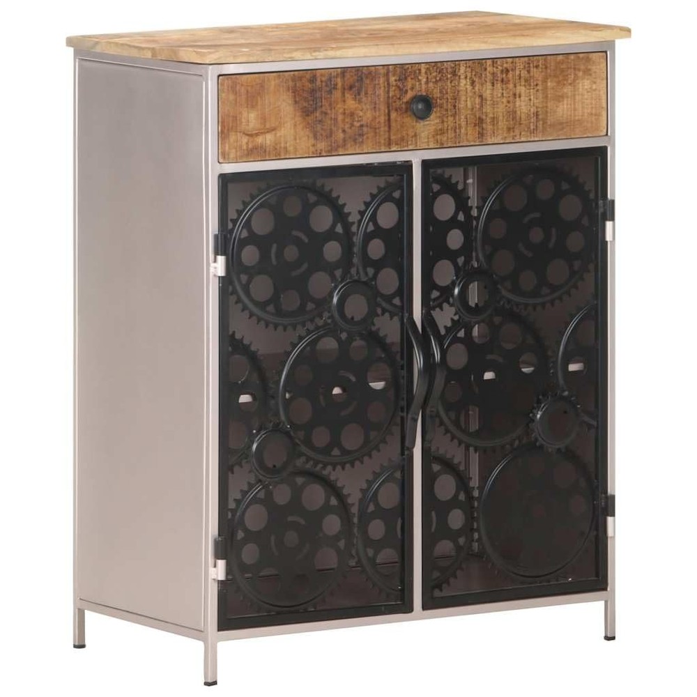 Industrial Sideboard Bicycle Chain Design Solid Mango Wood Iron Doors Drawer