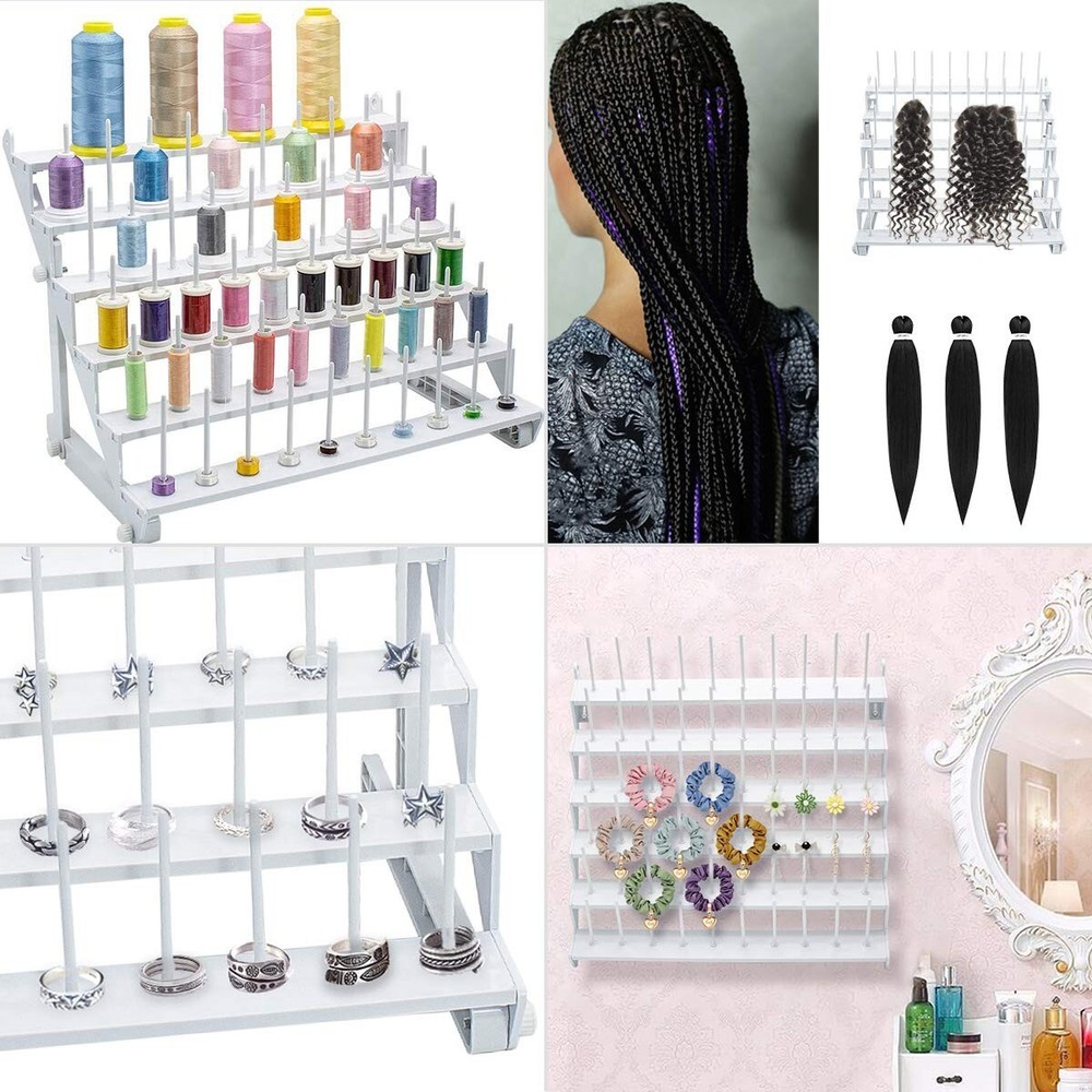 Thread Rack for 60 Spools,Bright White Plastic Large Thread Holder with Long Peg