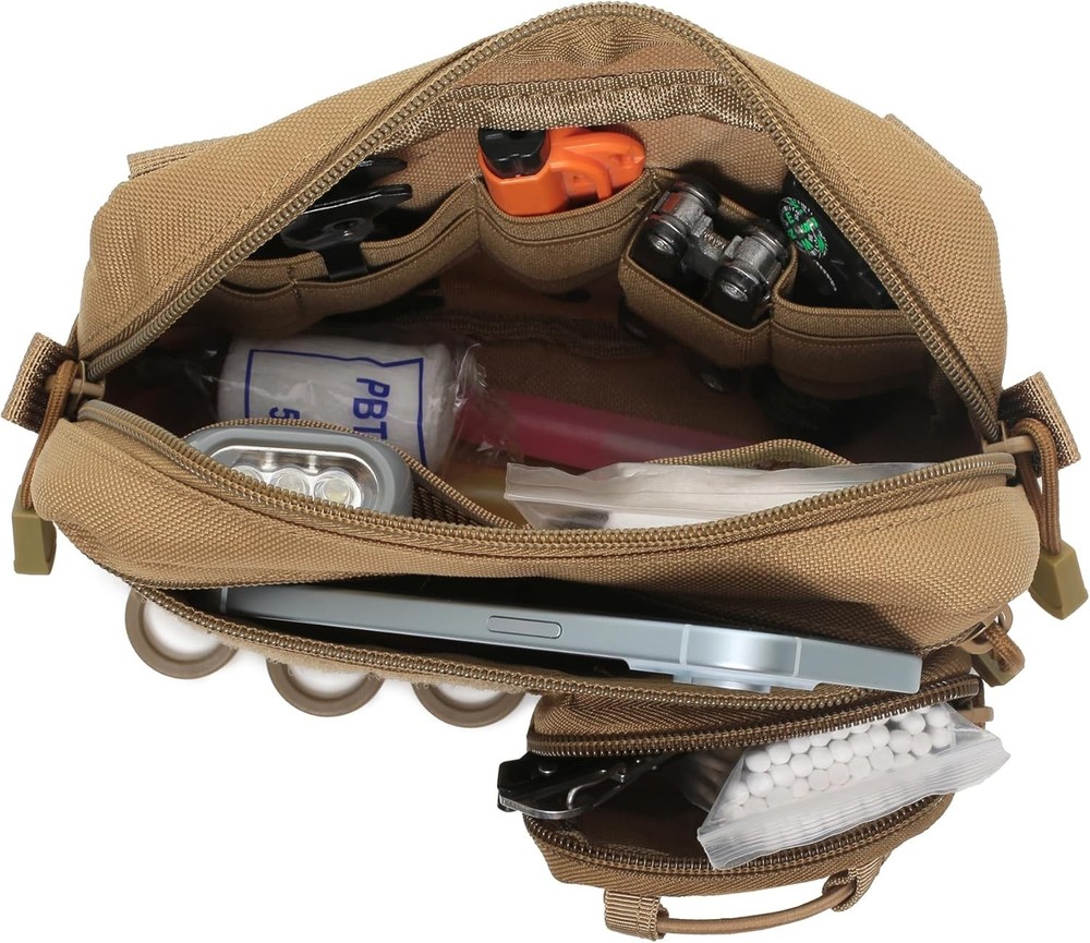 Tactical Molle Horizontal Admin Pouch with Front Drawstring Coyote Brown