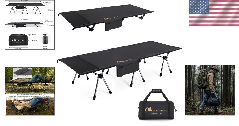Durable Portable Camping Cot - Adjustable Height, Easy Setup, 330 lbs Capacity