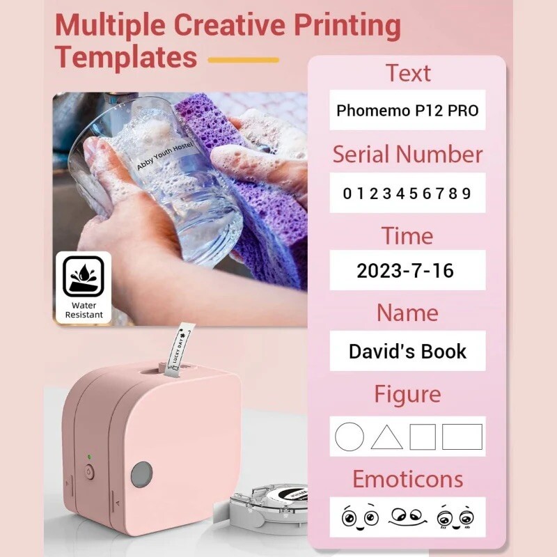 Phomemo P12 Wireless Label Printer Pink ColorBluetooth