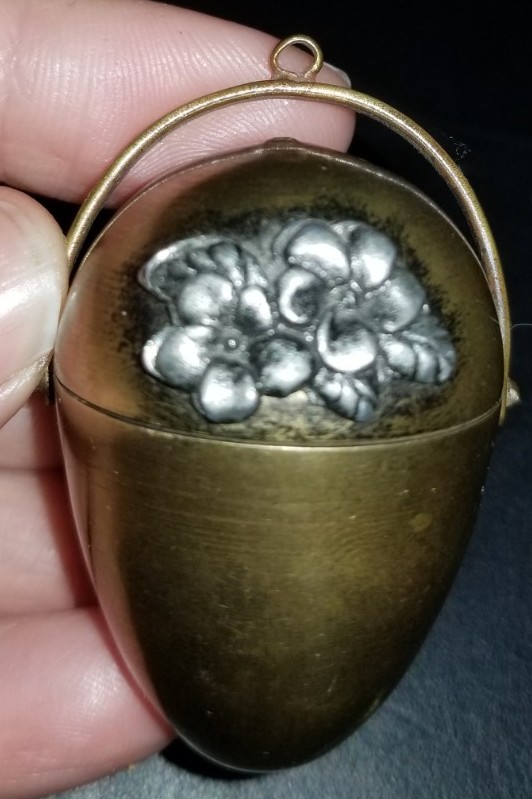 Antique Victorian Brass Egg Chataleine Thimble Needle Thread