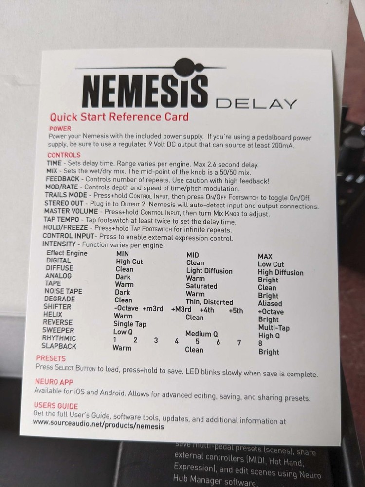 Source Audio SA260 Nemesis Delay Effects Pedal LN