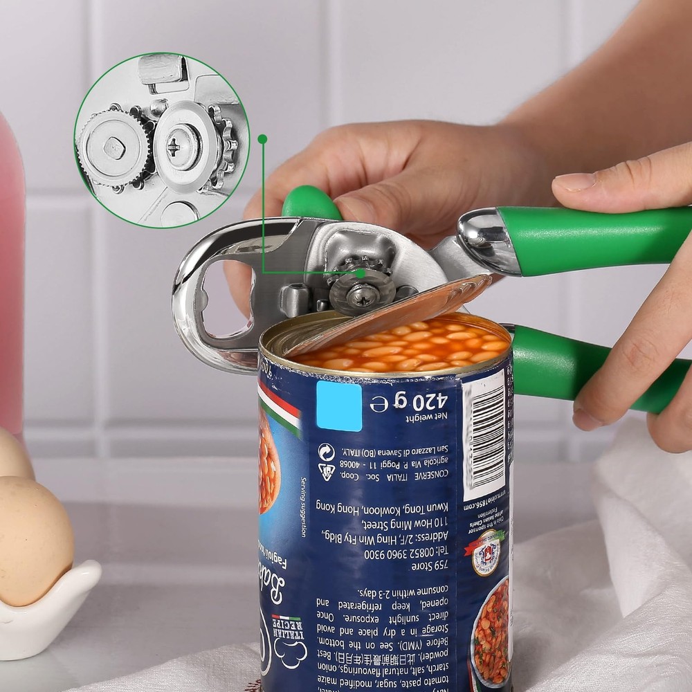 Multi-function Manual Can Opener Bottle Opener, Double Handle, Green