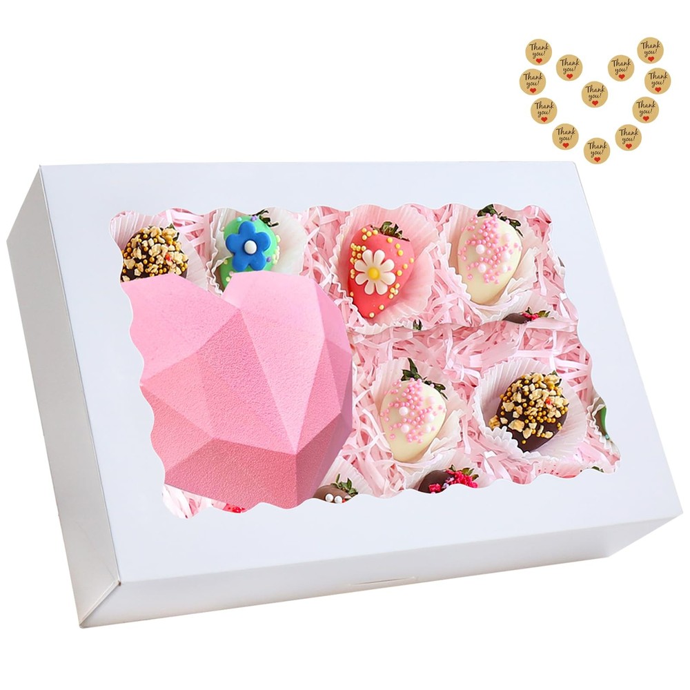 20-Pack Auto-Pop Baking Boxes Large Size 12''X8''X2.5'' White Cookie with Window