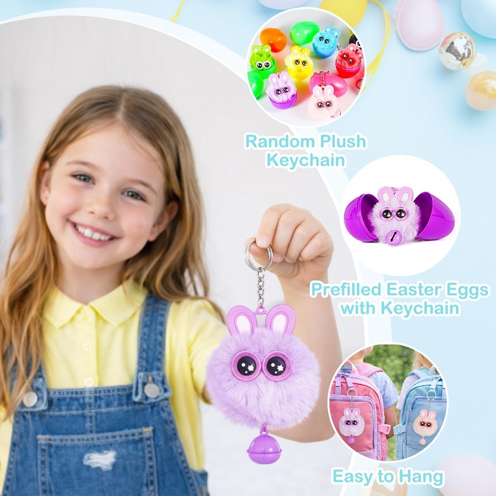 24 Pack Prefilled Easter Eggs with Bunny Keychains Easter Egg Fillers with Pl...