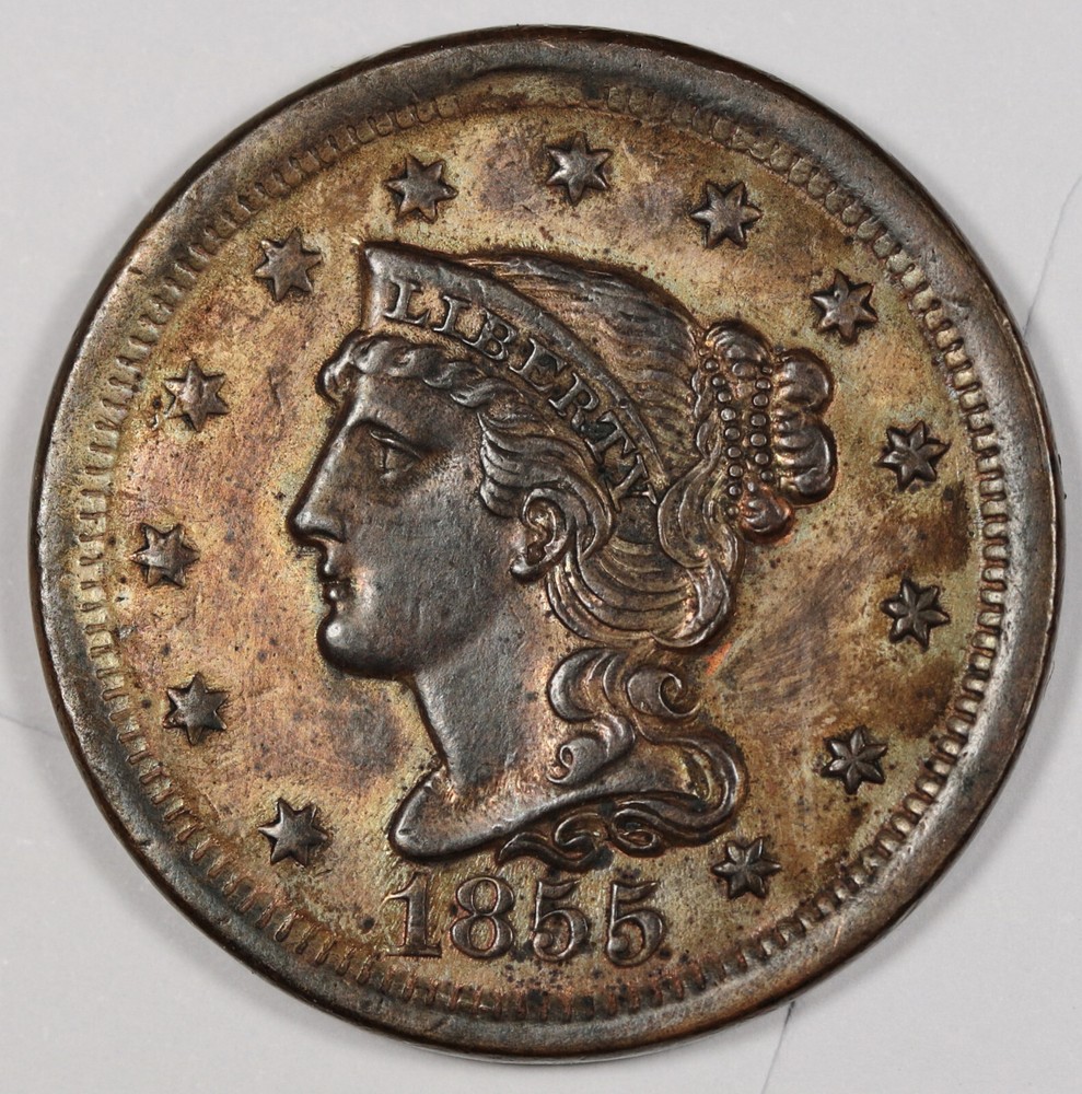 1855 Large Cent.  AU.  196377
