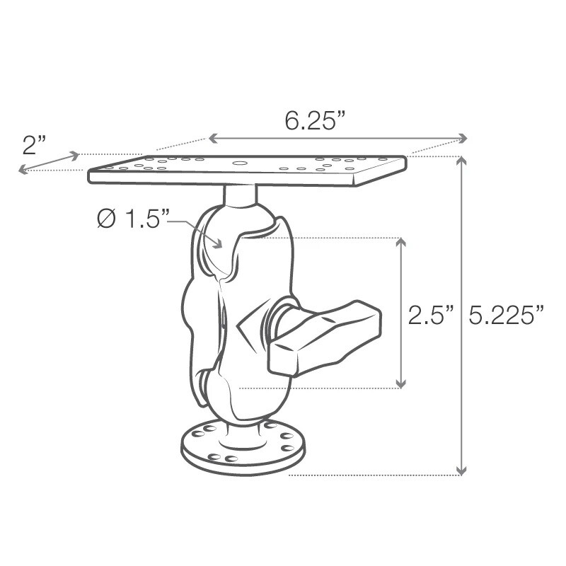 RAM Marine Electronics Short Arm Mount w/ 1.5" Balls - Gimbal Bracket