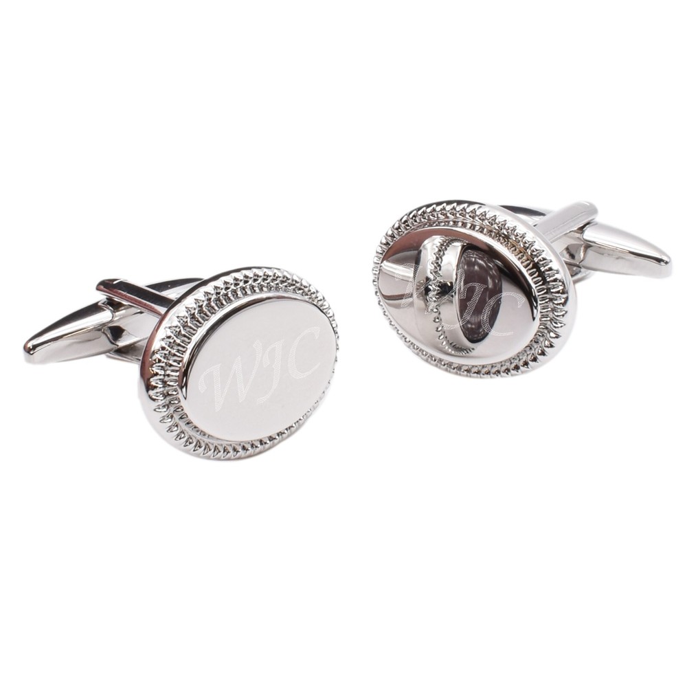 Personalised with Initials Oval Patterned Edge Cufflinks in a Gift Box