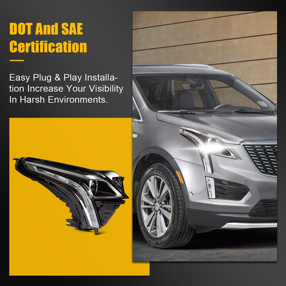 [LED DRL Type] Right Side Headlight Assembly For 2017-2019 Cadillac XT5 3.6L