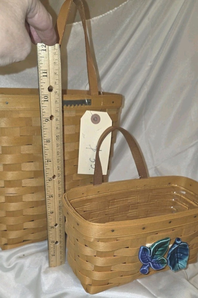 LANGABERGER 2-BASKETS THIN MAPLE W/CERAMIC(ADED)DECOR &PLASTIC LINER 2000 USA