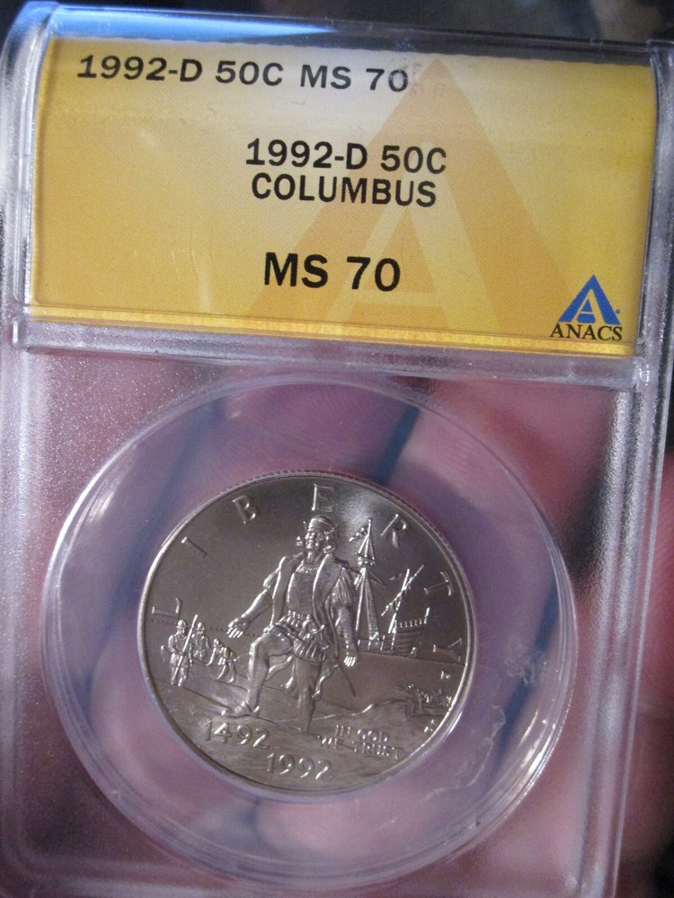 1992-D Columbus 50C ANACS MS70
